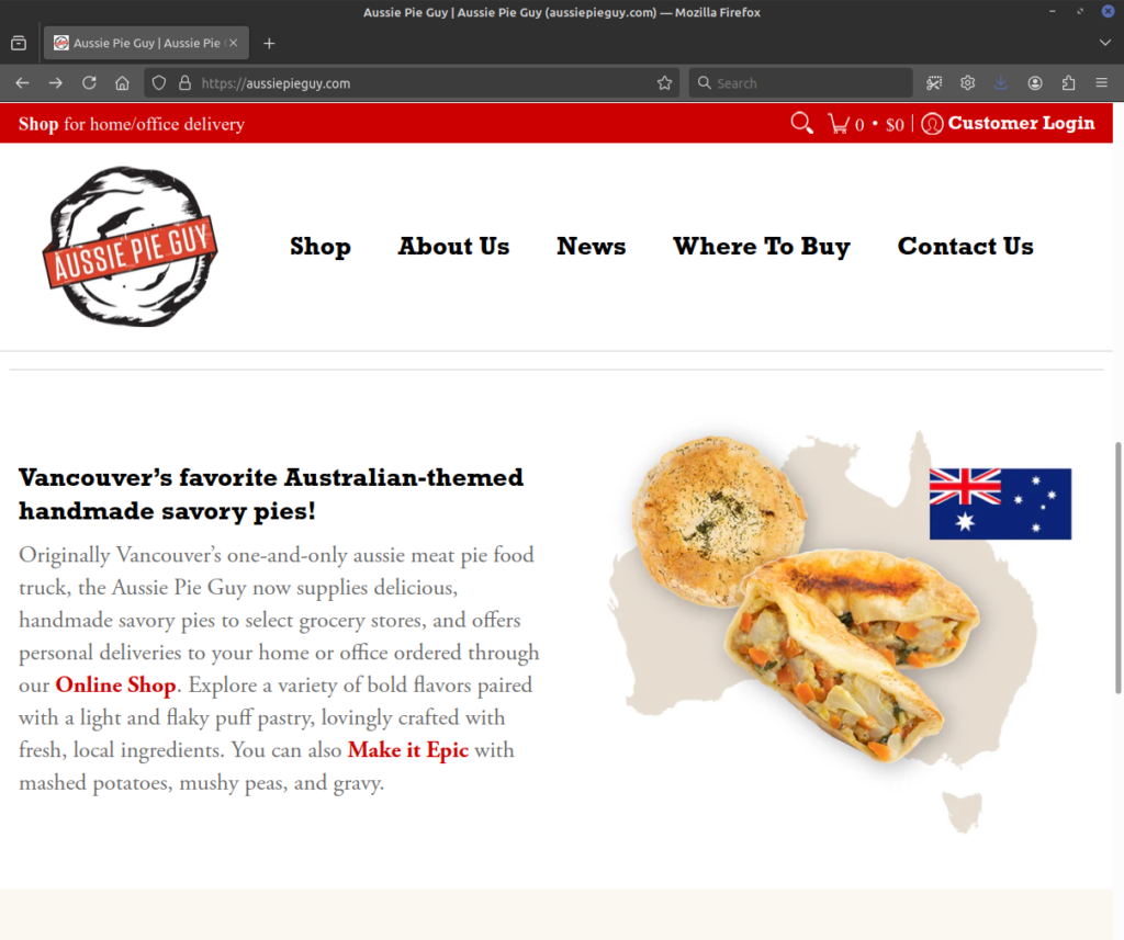 Aussie Pie Guy website screenshot, 2024-11-16.